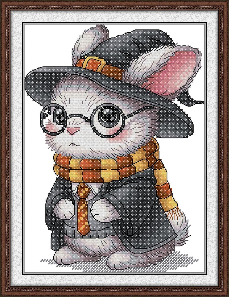 Maydiyer Counted Cross Stitch Kits for Adults,14CT Unprinted Pattern Embroidery Kits for Beginners,Easy Cross-Stitch Set DMC Threads Needlework- Lufthansa Bunny 6.7''×8.7'' - Image 1